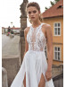 Beaded Tank Bodice Chiffon Slit Wedding Dress